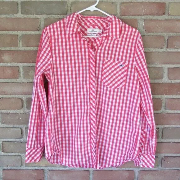 Vineyard Vines Gingham Button Up Shirt Relaxed Seabreeze Size 8 Style: 2W2080 - Picture 6 of 16